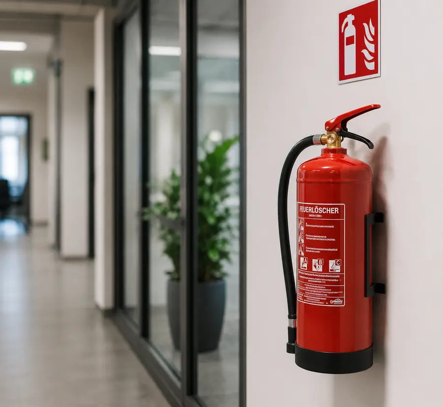 Feuerlöscher und Brandschutzunterlagen in einer Schulung
